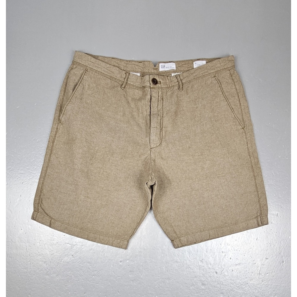 Gap Classic Shorts Mens 36 Khaki Linen Cotton Blend‎ Casual Preppy